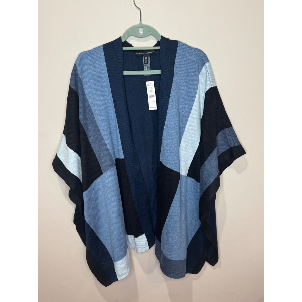 White House Black Market NWT Color Block Poncho Women's One Size Fits All Blue